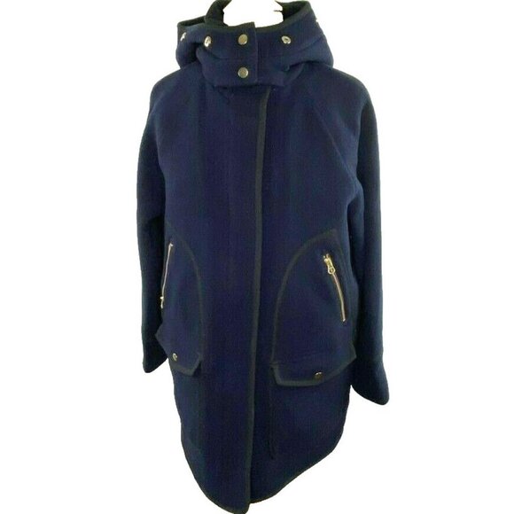 NWT J. Crew $398 Navy Stadium Hooded Parka Coat 4 - Picture 1 of 6